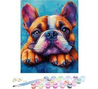 Peinture Numero Adulte Chien Peinture Numéro Bouledogue FrançAis Paint by Numbers Activite Manuelle Adulte Kit Creatif DIY Coloré Canevas Painting pour Decora, Cadeau Femme Sans Cadre 40x60cm 5-J24D