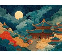 Peinture Numero Adulte Chinois, DIY Peinture Numero Architecture Activité Manuelle Adulte Kit avec Pinceaux et Pigment Acryliques, Paint by Numbers, Printemps Decoration, Cadeau Filles, 40x30cm G-6050