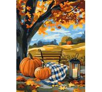 Peinture Numero Adulte citrouille automne Peinture par Numero Adulte sur Toile Paint by Numbers Kits avec 3 Pinceaux et des Peintures de Multiples Couleurs pour la Maison Décoration 40 X 50 CM J0-467