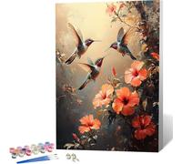 Peinture Numero Adulte Colibri Peinture Numero Fleur Paint by Numbers for Adults Débutant avec 3 Pinceaux et Acryliques DIY Activité Manuelle Adulte pour Decoration Murale, Cadeau 70x95CM -zjn260489