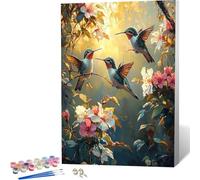 Peinture Numero Adulte Colibri Peinture Numero Fleur Paint by Numbers for Adults Débutant avec 3 Pinceaux et Acryliques DIY Activité Manuelle Adulte pour Decoration Murale, Cadeau 20x30 cm -zjn2604M6