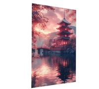 Peinture Numero Adulte, Coloriage par Numero Adulte Architecture japonaise, Pont en bois Kit Peinture avec Toile 30x40 CM Pinceaux Peinture Acrylique Set, Paint by Numbers pour Cadeau Femme Model03017