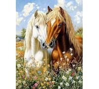 Peinture Numero Adulte, Coloriage Par Numero Adulte, Loisirs Créatifs Adultes Débutants, Kit de Peinture à L'huile sur Toile, Idée Cadeau Créatif pour Madame 40x50cm (Sans Cadre) Le cheval Fleurs U428