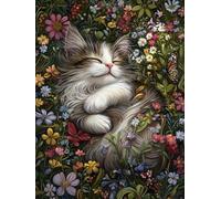 Peinture Numero Adulte, Coloriage Par Numero Adulte, Loisirs Créatifs Adultes Enfant Débutants, Kit à L'huile sur Toile, Idée Cadeau Créatif pour Madame 30x40cm (Sans Cadre) chat Bouquet de fleurs 472