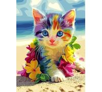 Peinture Numero Adulte, Coloriage Par Numero Adulte, Loisirs Créatifs Adultes Enfant Débutants, Kit de Peinture à L'huile sur Toile, Idée Cadeau Créatif pour Madame 30x40cm (Sans Cadre) coloré chat 22