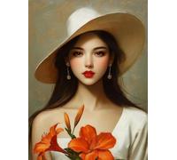 Peinture Numero Adulte, Coloriage Par Numero Adulte, Loisirs Créatifs Adultes Enfant, Kit de Peinture à L'huile sur Toile, Idée Cadeau Créatif pour Madame 30x40cm (Sans Cadre) Le chapeau Beauté U-500