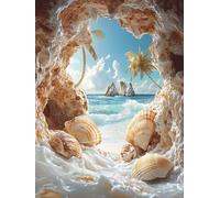 Peinture Numero Adulte, Coloriage Par Numero Adulte, Loisirs Créatifs Adultes, Kit de Peinture à L'huile sur Toile, Idée Cadeau Créatif pour Madame 30x60cm (Sans Cadre) coquillage Plage de sable U-12