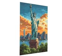 Peinture Numero Adulte, Coloriage par Numero Adulte Statue de la liberté, Ville Kit Peinture avec Toile 35x50cm Pinceaux Peinture Acrylique Set, DIY Paint by Numbers pour Decoration Maison Model-08796