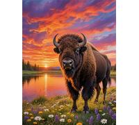 Peinture Numero Adulte Coucher de soleil Bison Peinture Numero, Activité Manuelle Adulte, DIY Paint by Numbers for Adults Kit Loisirs Créatifs, Cadeau Femme, Chambre Decoration Murale 40x50cm YT6-467