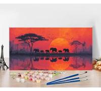 Peinture Numero Adulte Coucher De Soleil Peinture Numero Enfant éLéPhant Painting by Numbers, DIY Loisir Creatif Adulte Couleur Canevas Travaux, Décoration Murale Cadeau Sans Cadre 50x100cm U-6256