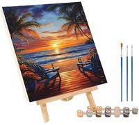 Peinture Numero Adulte Coucher De Soleil Peinture Numero Plage, DIY Canevas Kit Complet Adulte, Loisirs Créatifs Adultes, Paint by Numbers Kit avec Pinceaux, Décoration Maison 20x30cm wsc-3483