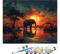 Peinture Numero Adulte Coucher De Soleil Peinture par Numero Adulte éLéPhant, DIY Loisirs Créatifs Adultes, Paint by Numbers avec Acrylique et Pinceaux, Decoration Maison Cadeau 80x110cm B-2829