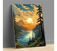 Peinture Numero Adulte,Coucher de soleil sur les rivières et les montagnes Peinture par Numéros Kits,avec Cadre DIY Peinture à l'huile sur Toile Enfants Paint by Numbers pour Maison Décor 40x50cm