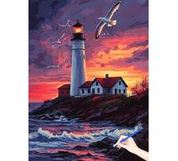 Peinture Numero Adulte Coucher Soleil Peinture Numero Enfant Phare Loisirs Créatifs Adulte, Cheerful Painting by Numbers Bricolage Kits Tableau a Peindre Cadeau Femme Decoration Murale 40x50cm I-34