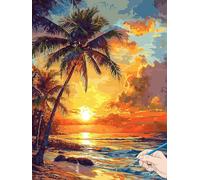 Peinture Numero Adulte Coucher Soleil Peinture par Numero Adulte Enfant Plage Kits DIY Paint by Numbers for Adults Kit Bricolage Cheerful Painting pour Tableau Decoration Murale Cadeau 30x40cm I-65