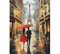 Peinture Numero Adulte Couples Paris Peinture par Numero Adulte sur Toile Paint by Numbers Kits avec 3 Pinceaux et des Peintures de Multiples Couleurs pour la Maison Décoration 40 X 50 CM J0-515