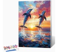 Peinture Numero Adulte Dauphin, DIY Peinture par Numero Adulte Mer, Kit Creatif avec Acrylique, Coloriage Numerote avec Pinceaux pour Decoration Murale Cadeau Femme 40x60cm Sans Cadre -WX251098D