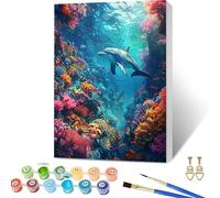 Peinture Numero Adulte Dauphin, OcéAn Peinture par Numero avec Cadre, DIY Activité Manuelle Adulte, Paint by Numbers Kits avec Pinceaux et Pigment Acryliques, Decoration Maison, 100x135cm Z-8701