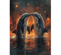 Peinture Numero Adulte Dauphin Peinture Numéro Amour Activite Manuelle Adulte Canevas Kit Complet Paint by Numbers DIY Canevas Painting Art Creatif pour Decora, Cadeau Femme 50x80cm Sans Cadre R-17JN