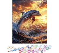 Peinture Numero Adulte Dauphin Peinture Numéro Coucher De Soleil Paint by Numbers Activite Manuelle Adulte Kit Creatif DIY Coloré Canevas Painting pour Decora, Cadeau Femme Sans Cadre 60x90cm 9-4364