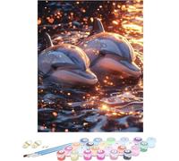 Peinture Numero Adulte Dauphin Peinture Numéro Sea Paint by Numbers Activite Manuelle Adulte Kit Creatif DIY Canevas Painting Avec Accessoires pour Decora, Cadeau Femme Sans Cadre 70x100cm C-E95S