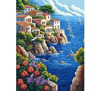 Peinture Numero Adulte, DIY 30x40cm Peinture par Numero Adulte Paysage, Loisirs Créatifs Adultes, Petite Ville Paint by Numbers avec Pinceaux et Acrylique, Decoration Murale, Cadeaux, Sans Cadre, D-07