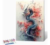 Peinture Numero Adulte Dragon, DIY Peinture par Numero Adulte Fleurs, Kit Creatif avec Acrylique, Coloriage Numerote avec Pinceaux pour Decoration Murale Cadeau Femme 30x40cm Sans Cadre -WX251012