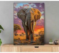 Peinture Numero Adulte, éléphant Peinture Par Numero Avec Cadre, DIY Loisirs Créatifs Adultes Paysage Paint by Numbers Avec Acrylique et Pinceaux pour Decoration Maison, Cadeau 100x135cm LfK-1816