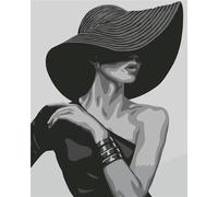 Peinture Numero Adulte,Femme au chapeau noir Peinture par Numéros Kits,avec Cadre Bricolage Peinture à l'huile sur Toile Numéros pour Adultes Enfants Paint by Numbers Cadeaux pour Maison Décor 40x50cm