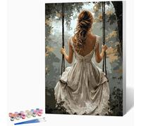 Peinture Numero Adulte Femme, DIY Peinture par Numero Adulte BalançOire, Kit Creatif avec Acrylique, Coloriage Numerote avec Pinceaux pour Decoration Murale Cadeau Femme 60x80cm Sans Cadre -WX251038