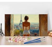 Peinture Numero Adulte Femme Peinture Numero Enfant Paris Painting by Numbers, DIY Loisir Creatif Adulte Couleur Canevas Travaux Manuels, Décoration Murale Cadeau Femme Sans Cadre 60x120cm W-FE21