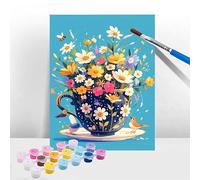 Peinture Numero Adulte Fleur, Peinture Numero Enfant Tasse, Tableau a Peindre Kit avec Acrylique et Pinceaux, DIY Activite Manuelle Adulte Enfants et Débutants, Décoration de Maison 90x120cm T-25