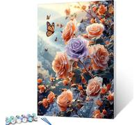 Peinture Numero Adulte Fleur Peinture Numero sur Toile, Bricolage Loisirs Créatifs Adultes Papillon, Canevas Kit Complet Adulte avec Acrylique et Pinceaux, Décoration Noel, Cadeau Femme 50x65cm Y-9891