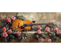 Peinture Numero Adulte Fleur Peinture par Numero Enfant Guitare, Bricolage Loisirs Créatifs Adultes, Acryliques Oil Paintings avec 3 Pinceaux pour Decoration Murale Maison, 20x40cm Sans Cadre -fu859u