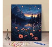 Peinture Numero Adulte Fleur Peinture par Numero Lac Paint by Numbers, Loisir Creatif Adulte DIY Kit Creatif Canevas Painting Acryliques et Pinceaux, Cadeau Femme Décora Sans Cadre 50x80cm 5-I66N6