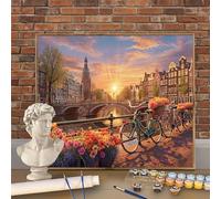 Peinture Numero Adulte Grand Format 60x90cm, Paris Peinture Numero Débutants, Vélo Paint by Numbers Kit Complet DIY avec Toile Enroulée, Peinture Acrylique & Pinceaux, Activité Manuelle Cadeau W-O761