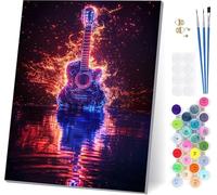 Peinture Numero Adulte Guitare, Peinture Numero Flamme, DIY Activité Manuelle Adulte, Numero d'art Kits avec Pinceaux et Acryliques, Paint by Numbers for Adults pour Décoration Maison 100x130cm W-6246