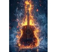 Peinture Numero Adulte Guitare, Peinture par Numero Adulte Flamme, Bricolage Loisirs Créatifs Adultes, Paint by Numbers Kit avec Pinceaux et Acryliques, Decoration Maison, Cadeau Femme 30x40cm 1-9875
