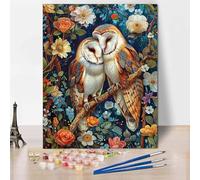Peinture Numero Adulte Hibou Peinture Numero Fleur Paint by Numbers Kit avec 3 Pinceaux et Acryliques Activité Manuelle Adulte Facile Sur Toile pour Decoration Maison, Cadeau 40 x 50 cm -CW2504Y1