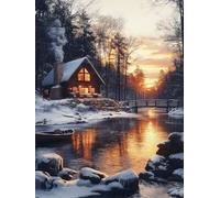 Peinture Numero Adulte Hiver Peinture Numéro Coucher De Soleil Activite Manuelle Adulte Canevas Kit Complet Paint by Numbers DIY Canevas Painting pour Decora, Cadeau Femme 60x90cm Sans Cadre G-1345