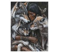 Peinture Numero Adulte Indien, Toile Peinture Numero Enfant Débutants Loup, Canevas Kit Complet Adulte 55x40 cm Avec Pinceaux et Acrylique, DIY Paint by Numbers pour Tableau Decoration Murale LSJ2571
