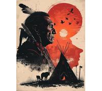 Peinture Numero Adulte Indiens, Peinture Numero Soleil, DIY Activité Manuelle Adulte, Paint by Numbers Kit avec Pinceaux et Acryliques, Painting by Numbers pour Decoration Maison Cadeau 20x30cm 0-1511