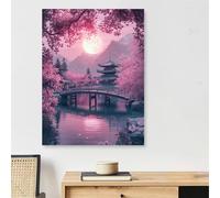 Peinture Numero Adulte Japon, paysage Coloriage Par Numero Adulte Activite Manuelle, 1Pack 70x100cm Toile + Peintures + 3 Size Pinceaux + Lmage de Référence, Decoration Chambre, Cadeau Femme,Model365