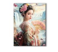 Peinture Numero Adulte Kimono, Peinture Numero Adulte avec Cadre 80x100cm, 5D DIY Femme Paint by Numbers avec 3 Pinceaux et Peintures Acryliques, Loisirs Créatifs Adultes Decoration Murale 0R-180