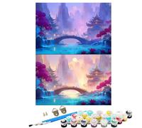 Peinture Numero Adulte Kits avec Cadre Pont Paysage, Peinture par Numero Adultes ou Enfant, DIY Loisirs Créatifs d'art, avec 3 Pinceaux e 36 Acryliques, pour Décoration Maison Cadeau 40x55 cm BJHDK268