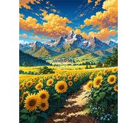 Peinture Numero Adulte Kits,Champ de fleurs tournesol Peinture par Numero,DIY Acrylique Kit de Peinture à l'huile sur Toile,avec Pinceaux Peinture par Numéro pour Décor Murale avec cadre,45x60cm