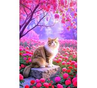 Peinture Numero Adulte Kits,Chat des champs de fleurs Peinture par Numero,DIY Acrylique Kit de Peinture à l'huile sur Toile,avec Pinceaux Peinture par Numéro pour Décor Murale avec cadre,45x60cm