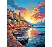 Peinture Numero Adulte Kits,Coucher soleil lac Coast Peinture par Numero,DIY Acrylique Kit de Peinture à l'huile sur Toile,avec Pinceaux Peinture par Numéro pour Décor Murale avec cadre,45x60cm
