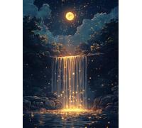 Peinture Numero Adulte Kits, Peinture Enfants Cascade, DIY Clair De Lune Débutants Créatif paint by numbers à Main Acrylique Figured'art, Applicable à Famille Murs Décoration, Avec cadre 45x60cm A-635
