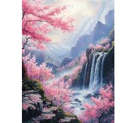 Peinture Numero Adulte Kits, Peinture Enfants Cascade, DIY Fleurs Débutants Créatif paint by numbers à la Main Acrylique Figured'art, Applicable à Famille Les Murs Décoration, Avec cadre 60x90cm A-626